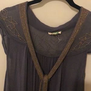 Anthropologie • Grey-Blue Embellished Top / Blouse, Size Large